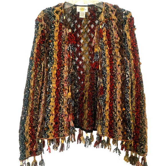 Sandy Starkman Macrame Open Beaded Knotted Mesh Gorgeous Sweater Jacket … - Picture 2 of 7